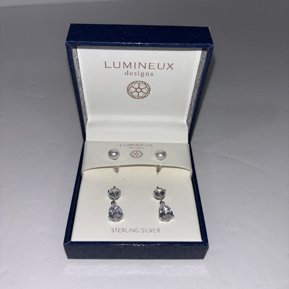 Lumineux Designs‎ Sterling Silver Cubic Zirconia & Cultured Pearl Earrings New